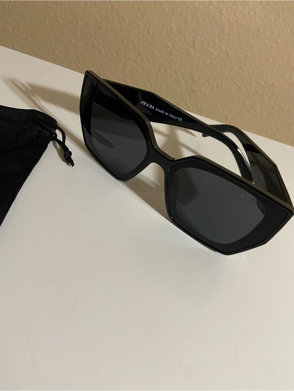 Prada Black Sunglasses with Gold Triangle Logo Plaque - Picture 3 of 4